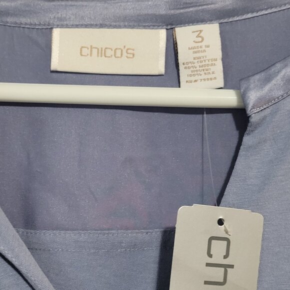 NWT WOMEN'S MILITARY POP OVER BLOUSE SILK ACCENT IN WASHED STONE CHICO'S 3 XL - Picture 6 of 7